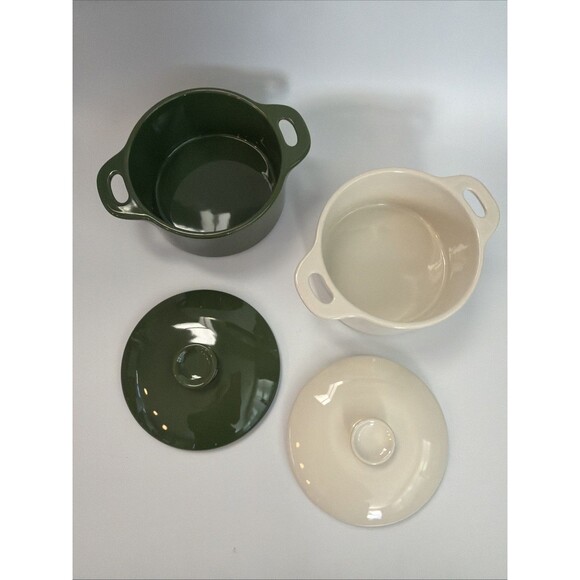 Brocc Your Body Round Ceramic Cocotte Mini Dutch Oven Green & White - Picture 4 of 9
